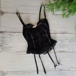 Vintage Nan Flower USA Small Garter Strap Bustier Sheer Lace Ruffle